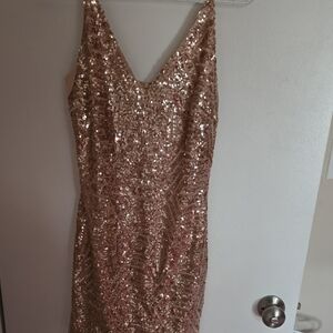 Rose Gold Sequin Sleeveless V-Neck Mini Dress